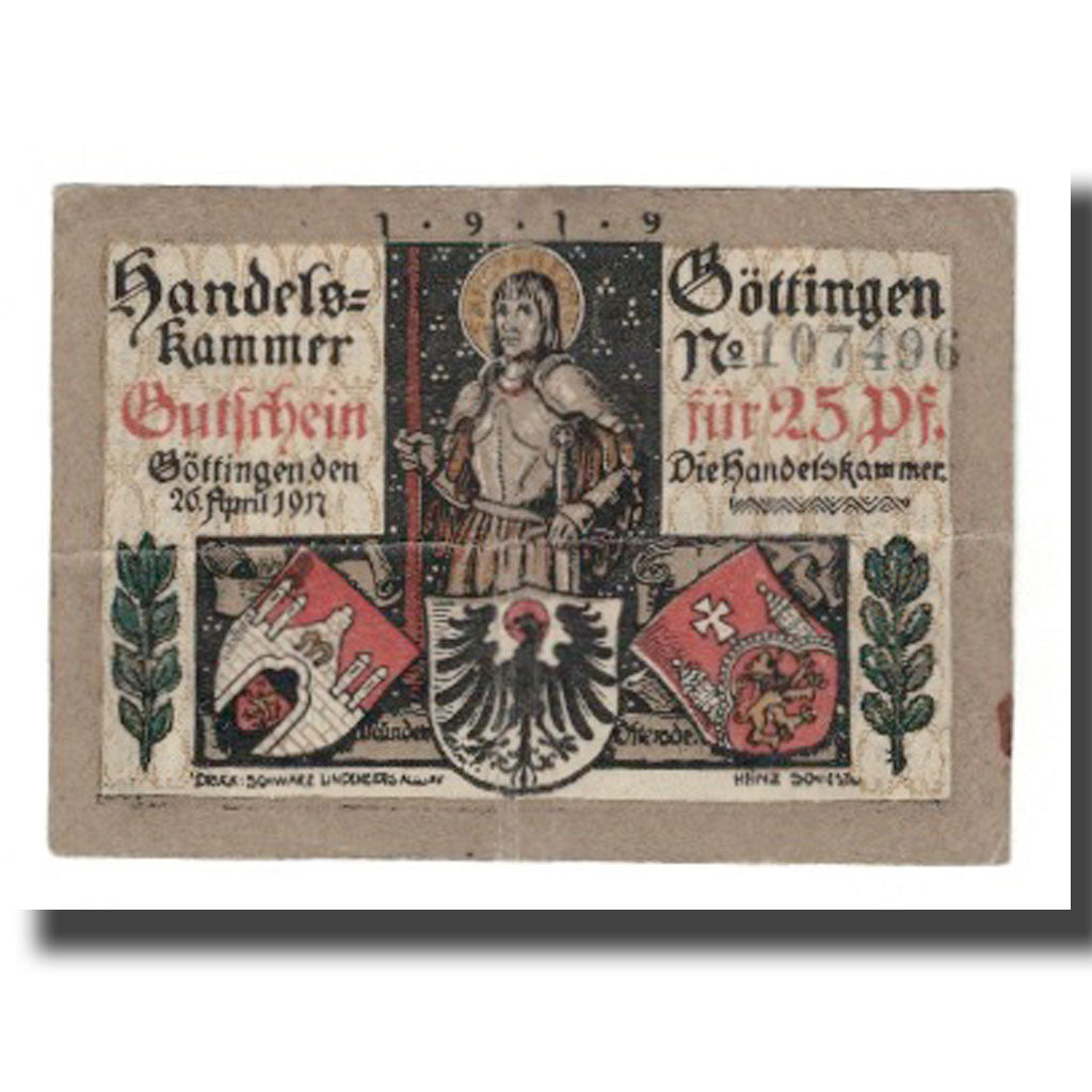 Nota, Alemanha, Göttingen Handelskammer, 25 Pfennig, personnage 1, Undated