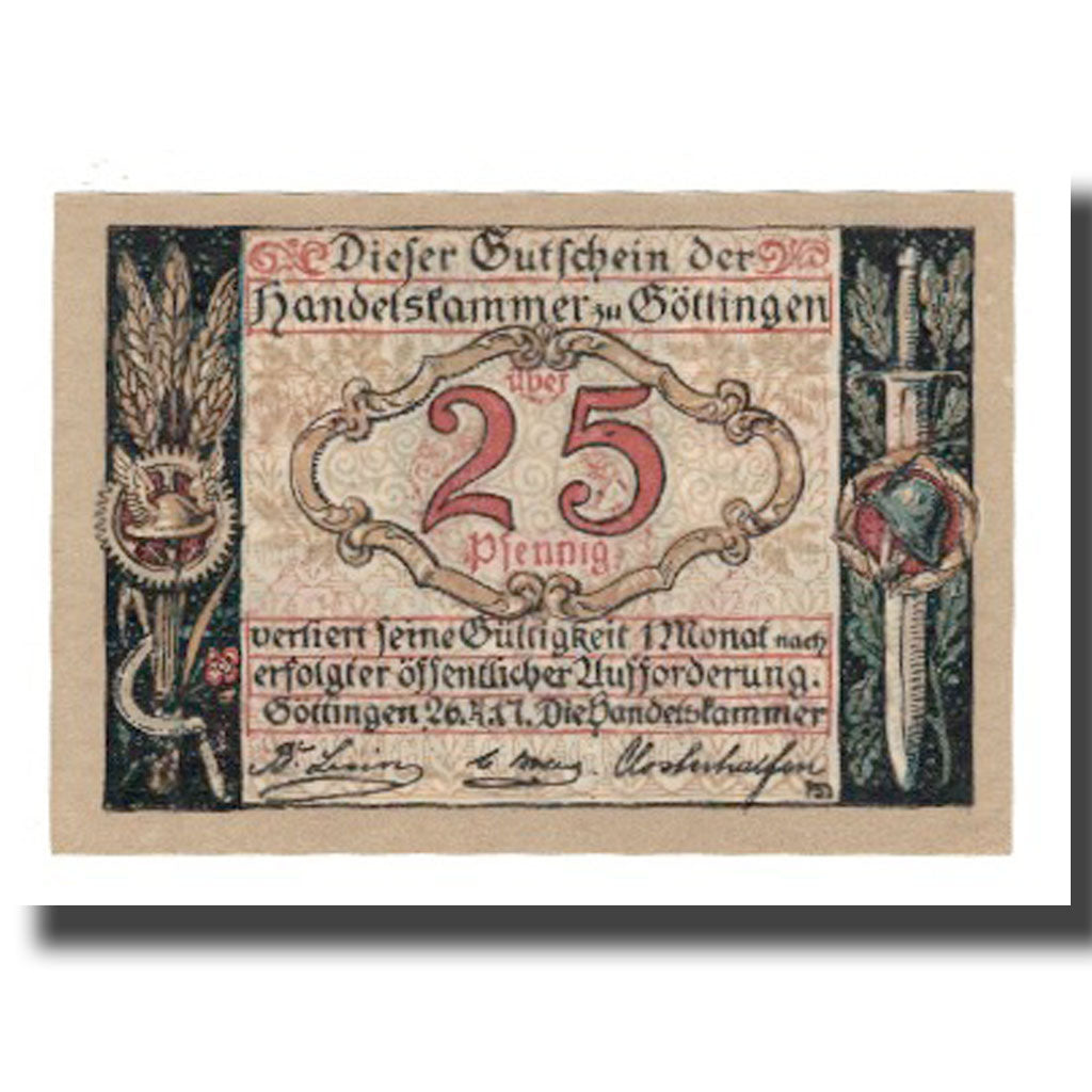 Banconote, Germania, Göttingen Handelskammer, 25 Pfennig, personnage 2, Undated