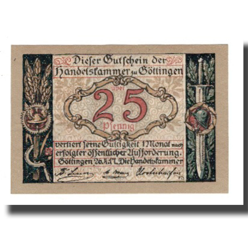 Nota, Alemanha, Göttingen Handelskammer, 25 Pfennig, personnage 3, Undated