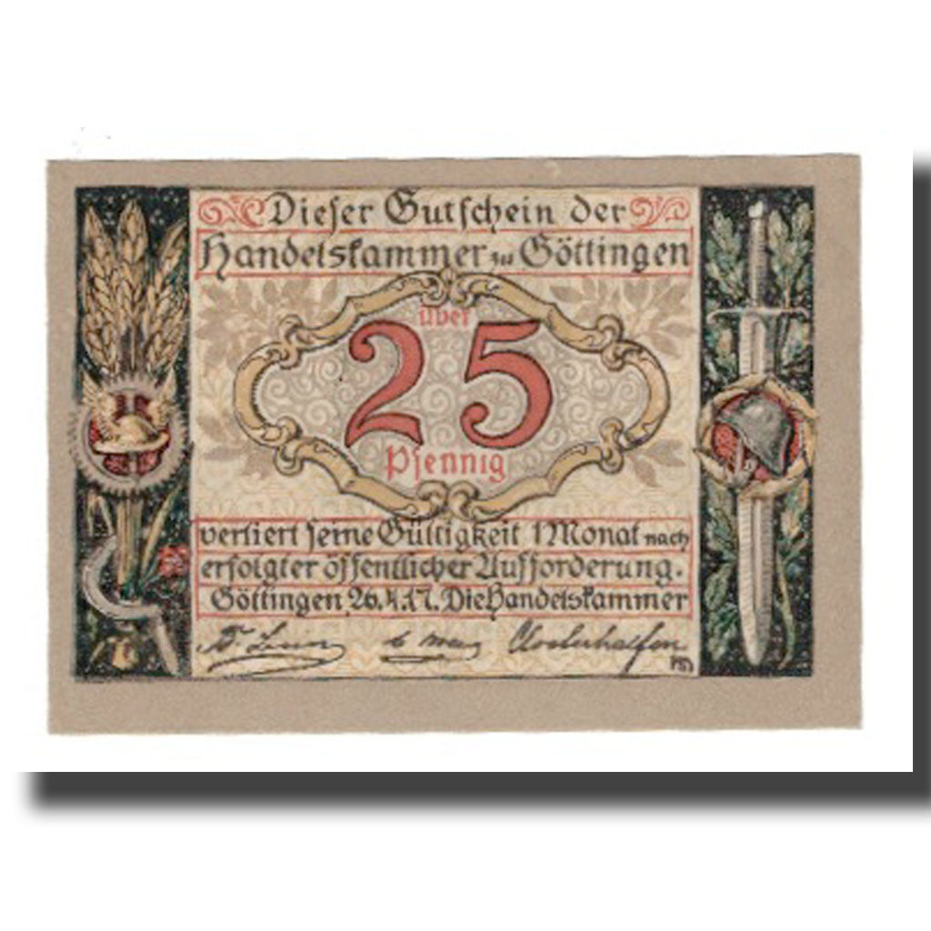 Nota, Alemanha, Göttingen Handelskammer, 25 Pfennig, personnage 5, Undated