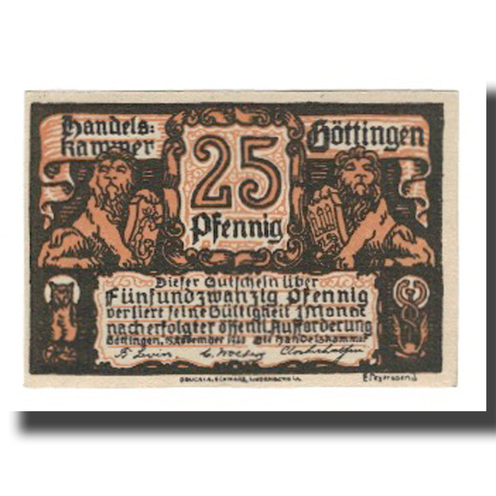 Banconote, Germania, Göttingen Handelskammer, 25 Pfennig, Clocher 1, 1920