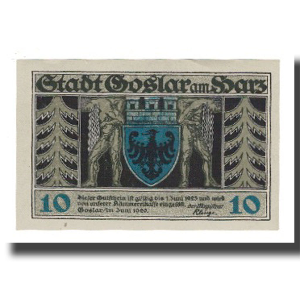 Banconote, Germania, Goslar Stadt, 10 Pfennig, personnage, 1920, 1920-06-01