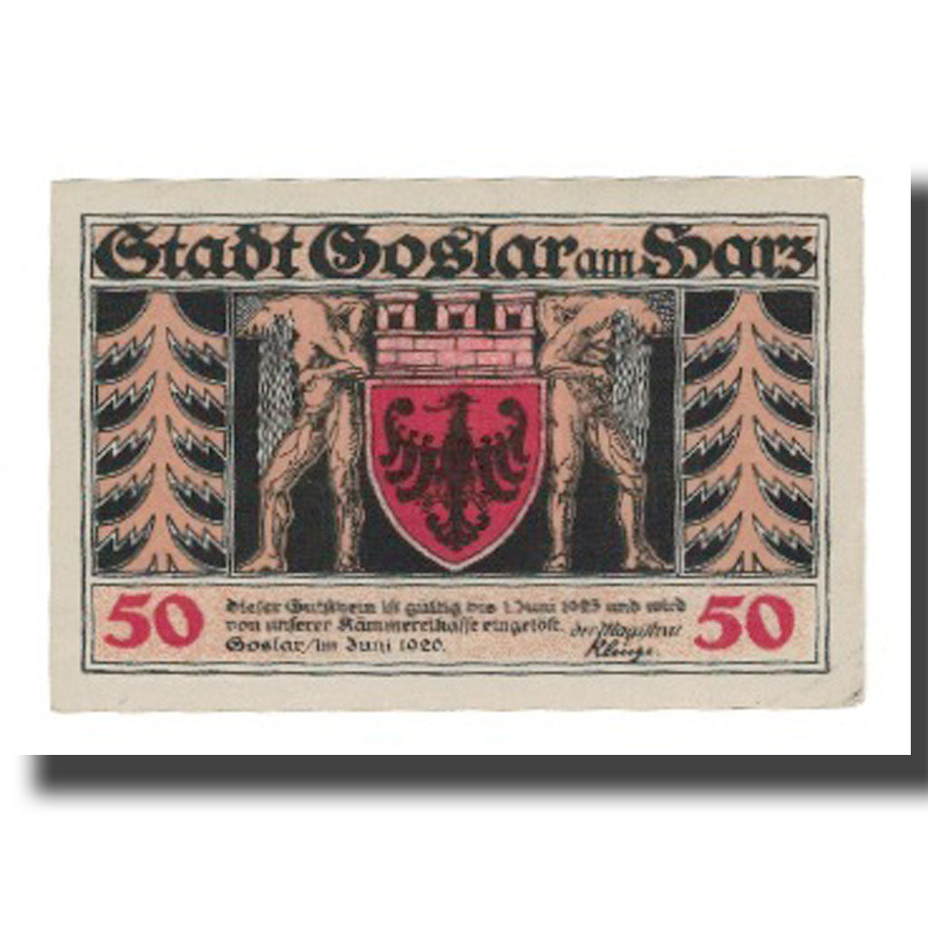 Banconote, Germania, Goslar Stadt, 50 Pfennig, batiment 1, 1920, 1920-06-01