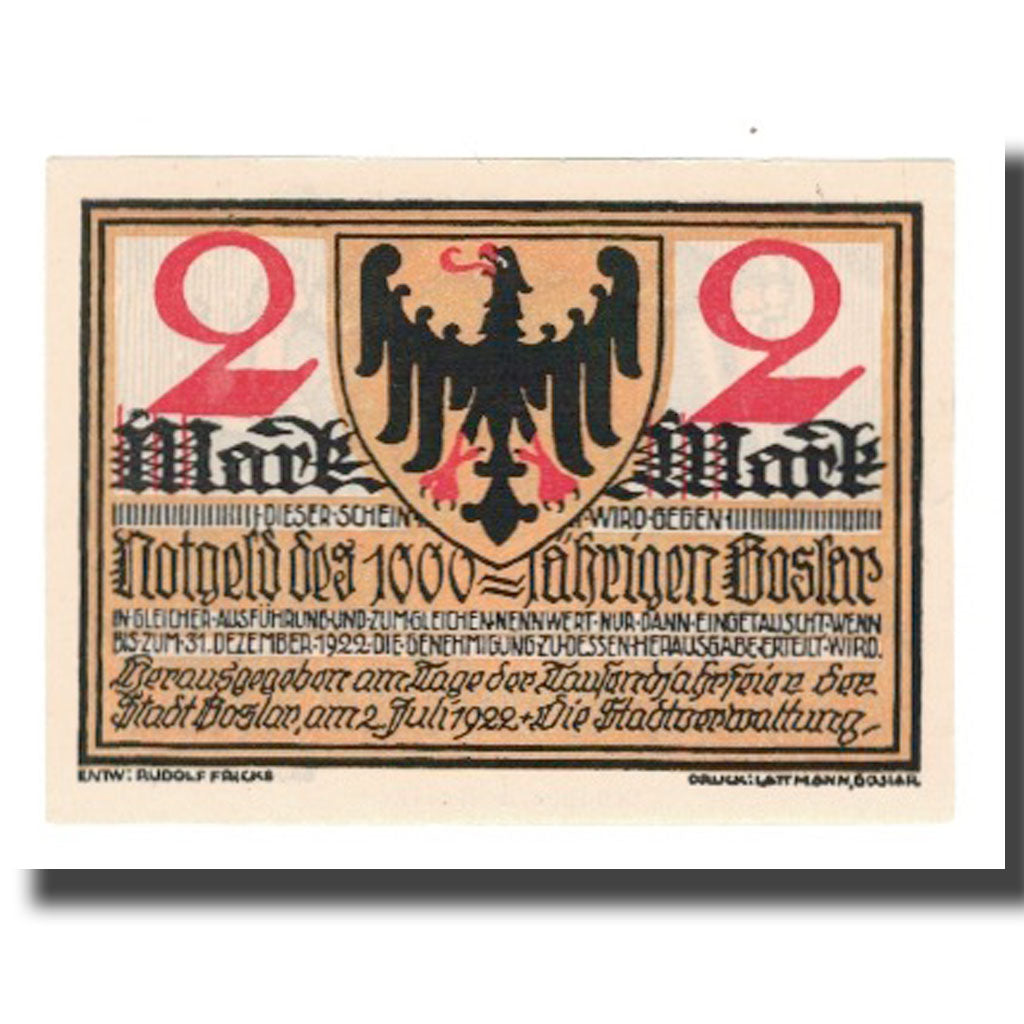 Geldschein, Deutschland, Goslar Stadt, 2 Mark, personnage, 1922, 1922-07-02, VZ