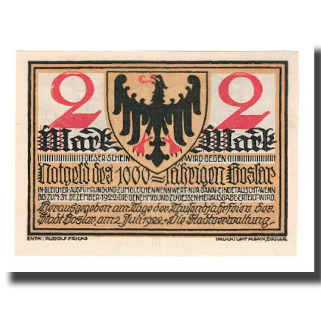 Banconote, Germania, Goslar Stadt, 2 Mark, personnage 2, 1922, 1922-07-02, SPL-