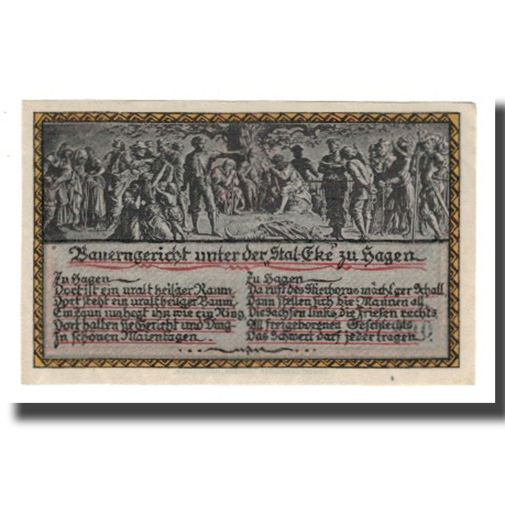Banconote, Germania, Hagen Gemeinde, 50 Pfennig, personnage 1, 1921, 1921-08-01