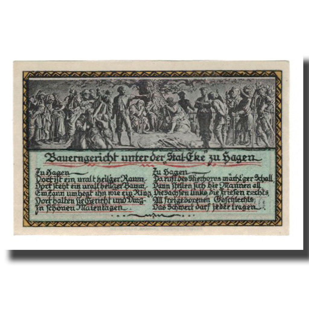 Banconote, Germania, Hagen Gemeinde, 50 Pfennig, personnage 2, 1921, 1921-08-01