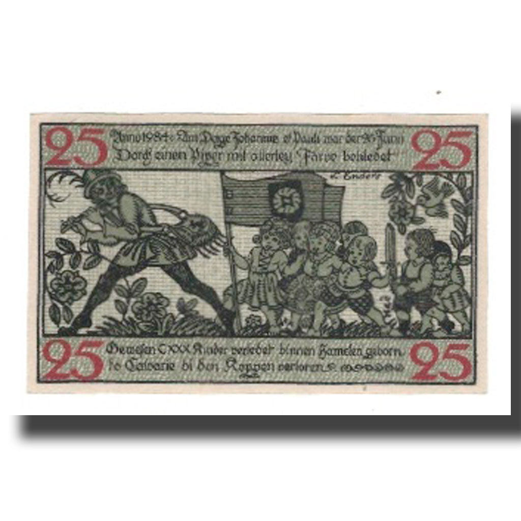 Biljet, Duitsland, Hameln Stadt, 25 Pfennig, personnage 3, 1918, 1918-07-01