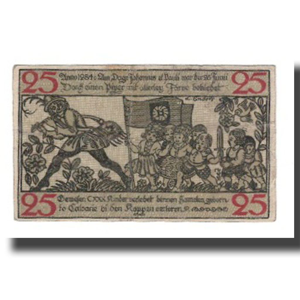 Banconote, Germania, Hameln Stadt, 25 Pfennig, personnage 4, 1918, 1918-07-01