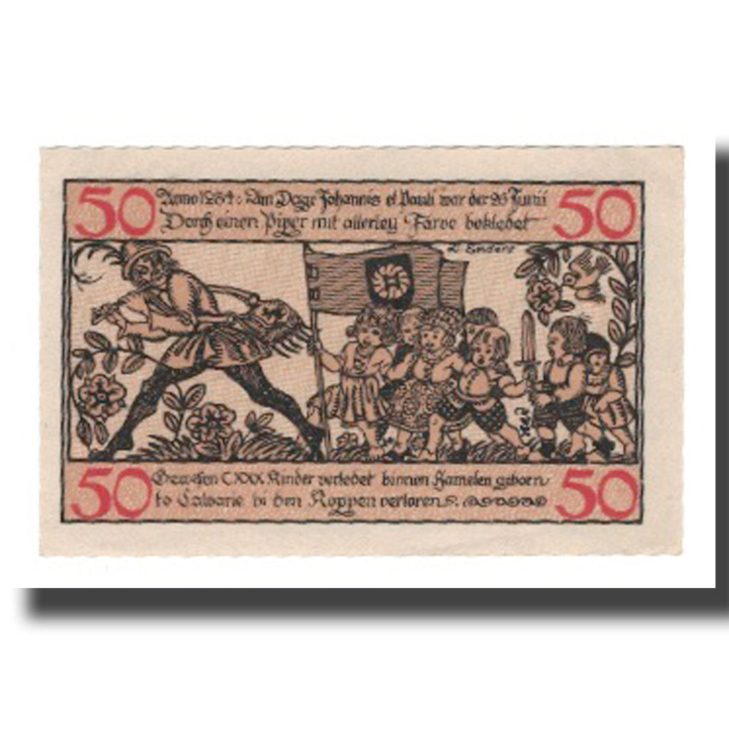 Banconote, Germania, Hameln Stadt, 50 Pfennig, personnage 1, 1918, 1918-07-01