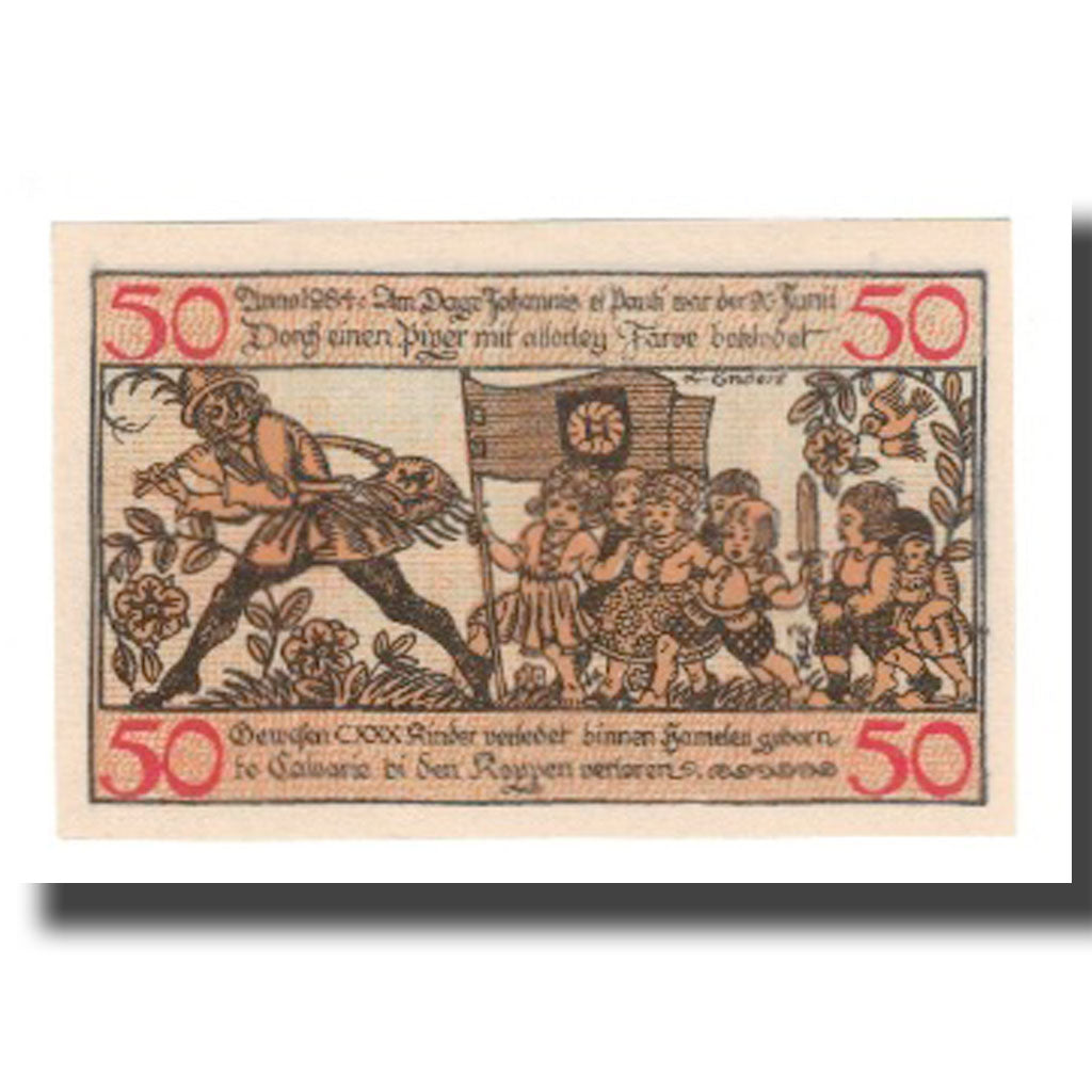 Banconote, Germania, Hameln Stadt, 50 Pfennig, personnage 3, 1918, 1918-07-01