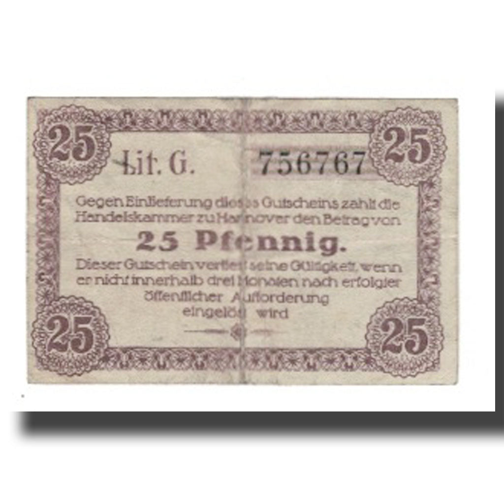Banconote, Germania, Hannover Handelskammer, 25 Pfennig, Texte, 1919