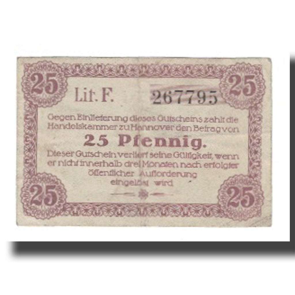 Biljet, Duitsland, Hannover Handelskammer, 25 Pfennig, texte 1, 1919