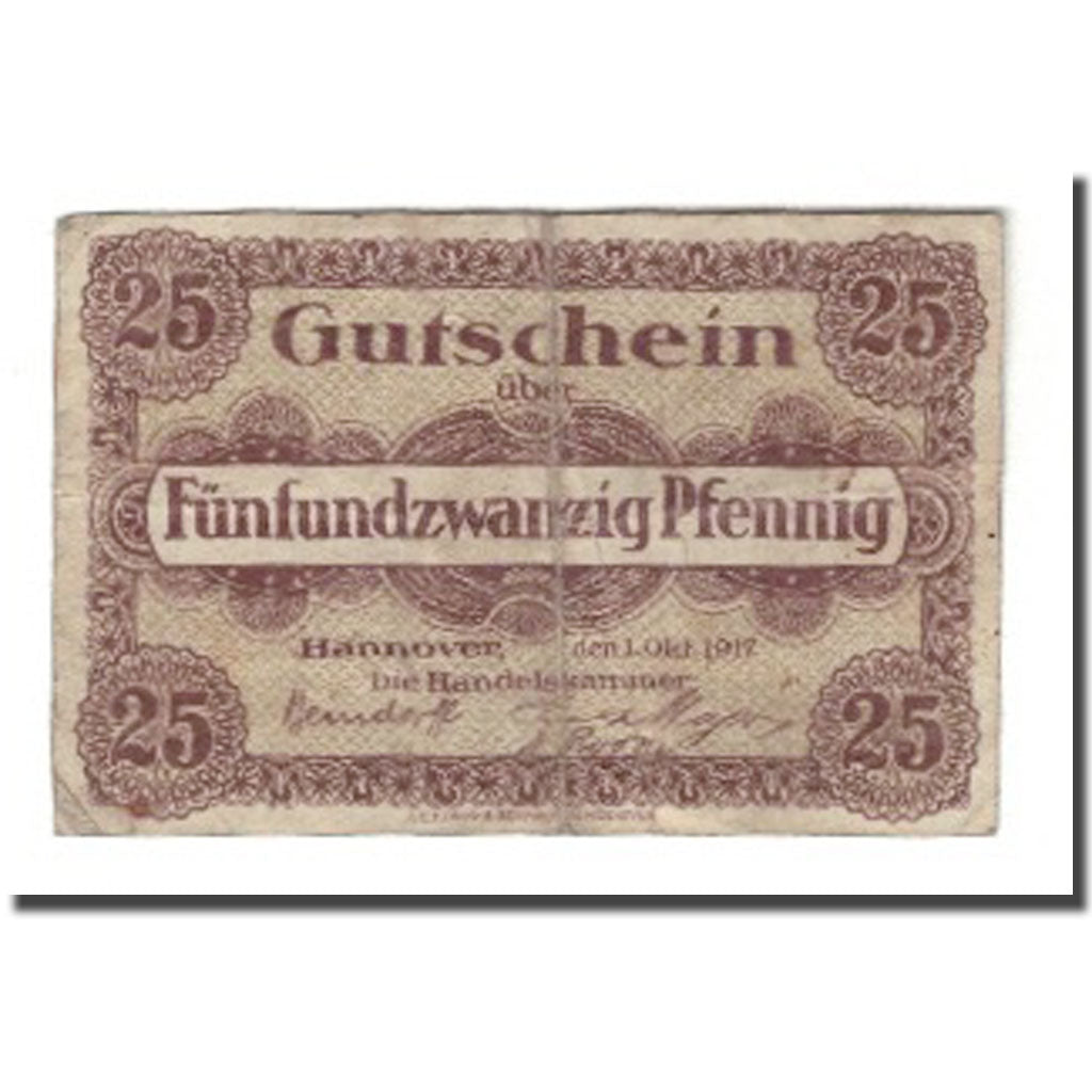 Biljet, Duitsland, Hannover Handelskammer, 25 Pfennig, Texte 2, 1919