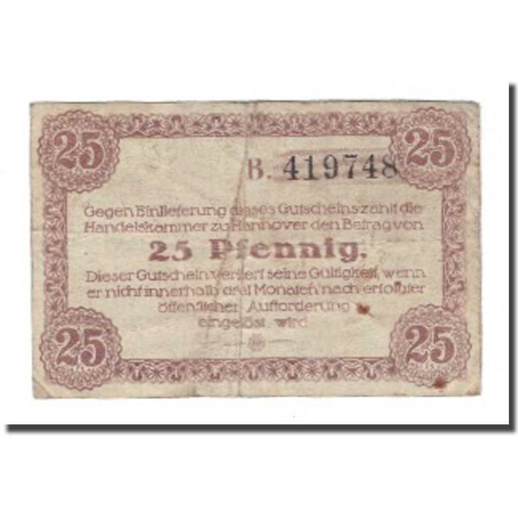 Biljet, Duitsland, Hannover Handelskammer, 25 Pfennig, Texte 2, 1919