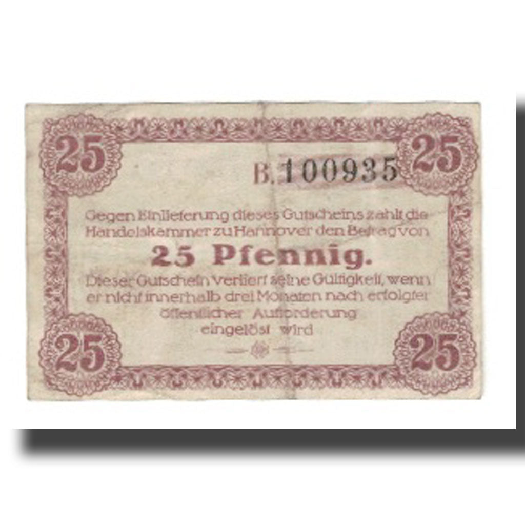 Biljet, Duitsland, Hannover Handelskammer, 25 Pfennig, Texte 3, 1919