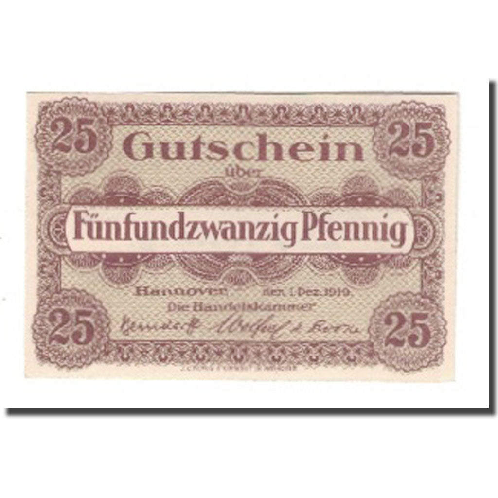 Biljet, Duitsland, Hannover Handelskammer, 25 Pfennig, Texte  5, 1919