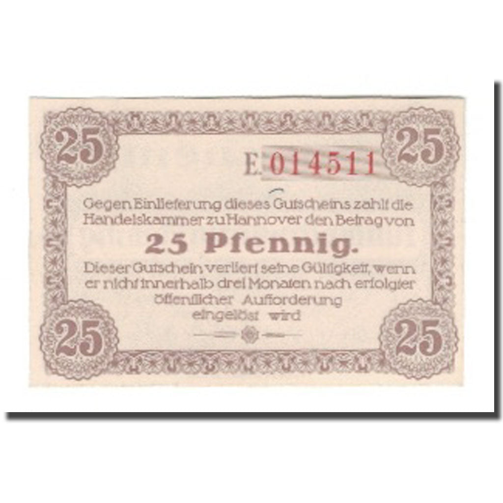 Biljet, Duitsland, Hannover Handelskammer, 25 Pfennig, Texte  5, 1919