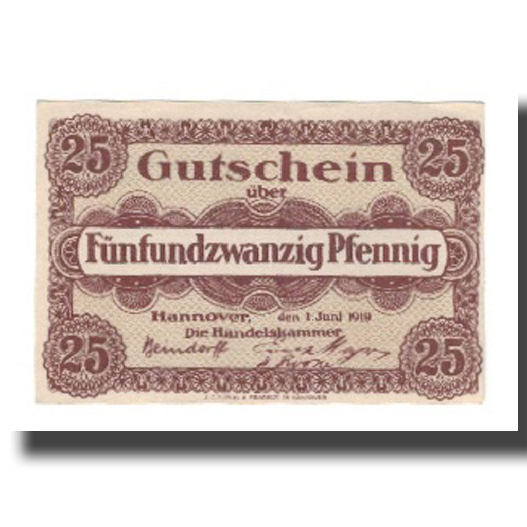 Biljet, Duitsland, Hannover Handelskammer, 25 Pfennig, Texte 9, 1919