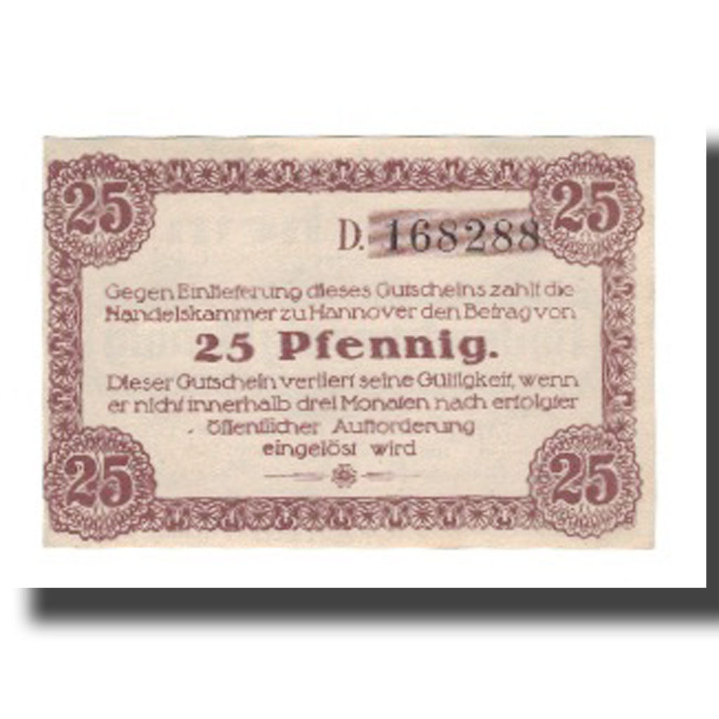 Biljet, Duitsland, Hannover Handelskammer, 25 Pfennig, Texte 9, 1919