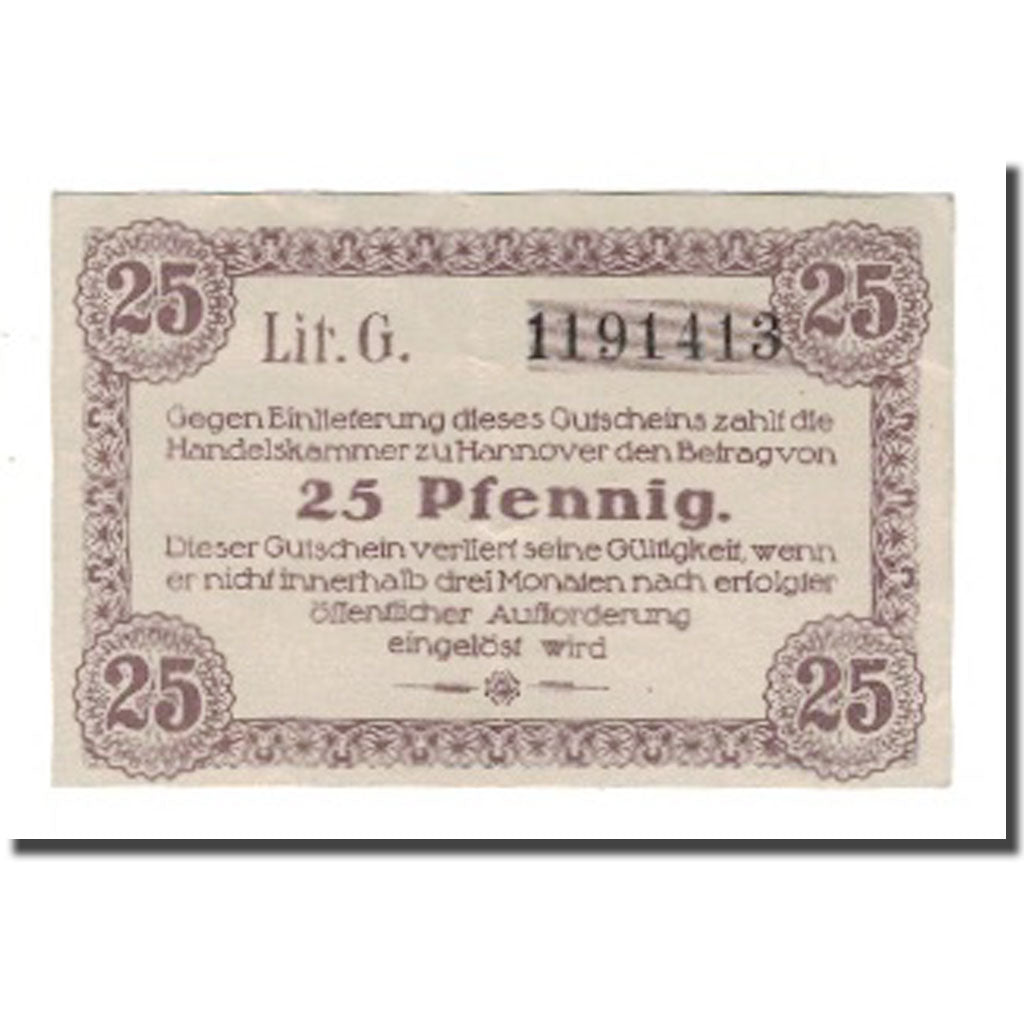 Banknote, Germany, Hannover Handelskammer, 25 Pfennig, texte 1, 1919