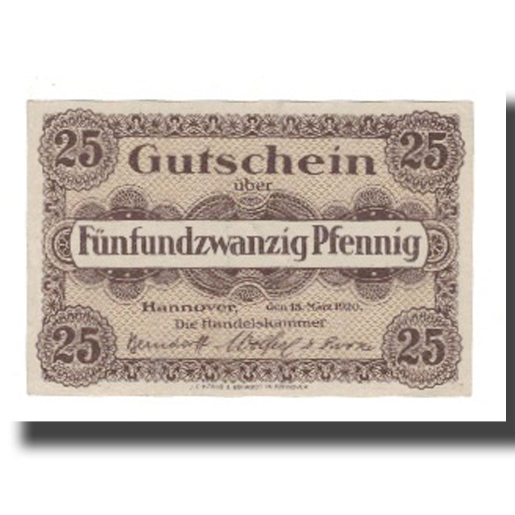 Biljet, Duitsland, Hannover Handelskammer, 25 Pfennig, Texte 3, 1919