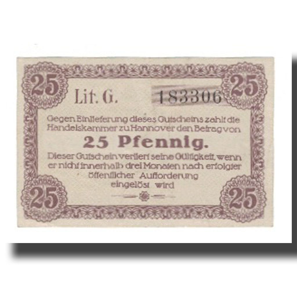Biljet, Duitsland, Hannover Handelskammer, 25 Pfennig, Texte 3, 1919