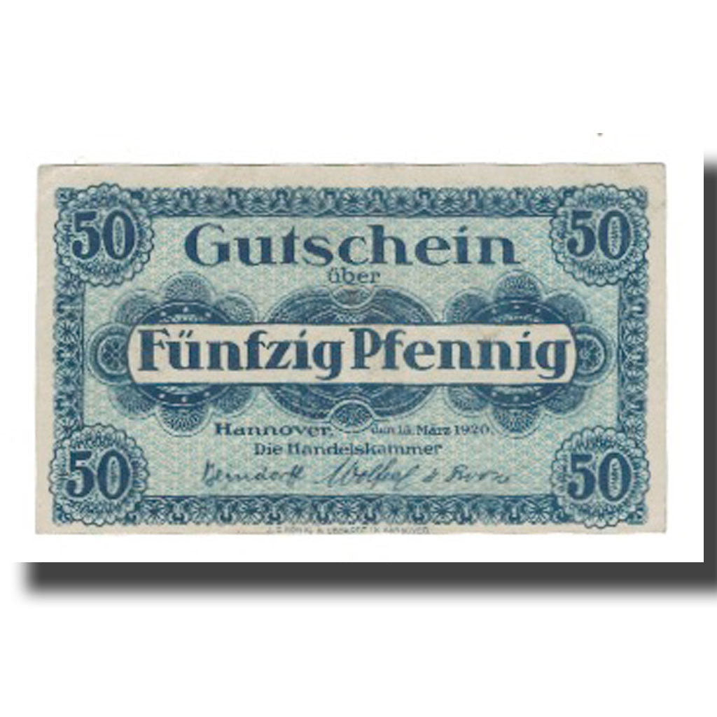 Banconote, Germania, Hannover Handelskammer, 50 Pfennig, Texte 2, 1919