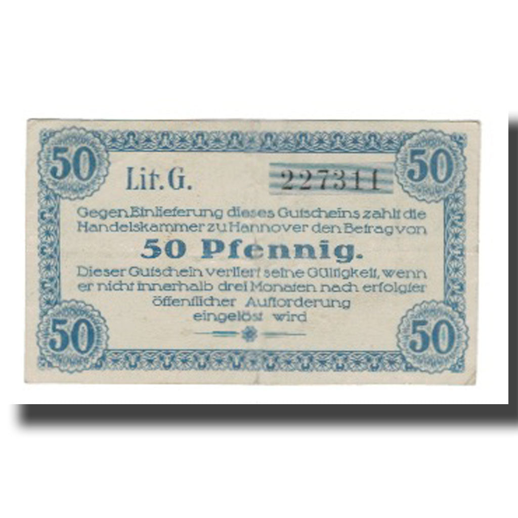 Banconote, Germania, Hannover Handelskammer, 50 Pfennig, Texte 3, 1919