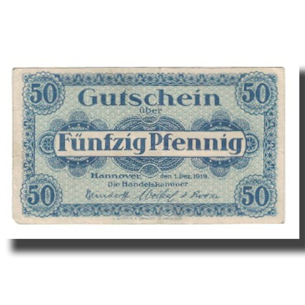 Banconote, Germania, Hannover Handelskammer, 50 Pfennig, Texte 4, 1919