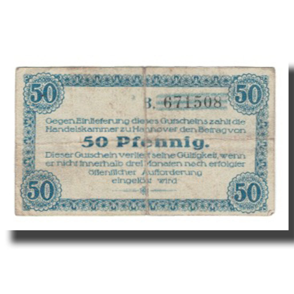 Banconote, Germania, Hannover Handelskammer, 50 Pfennig, Texte 7, 1919
