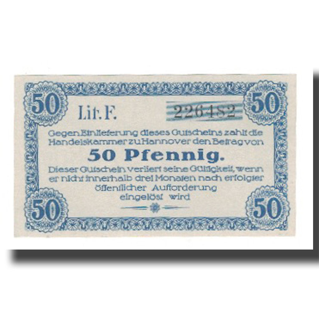Banconote, Germania, Hannover Handelskammer, 50 Pfennig, texte 1, 1919