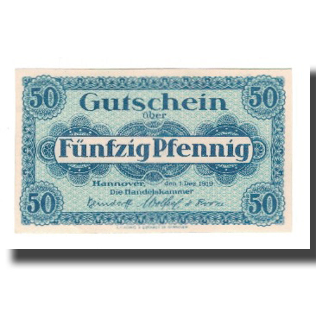 Banconote, Germania, Hannover Handelskammer, 50 Pfennig, Texte 3, 1919