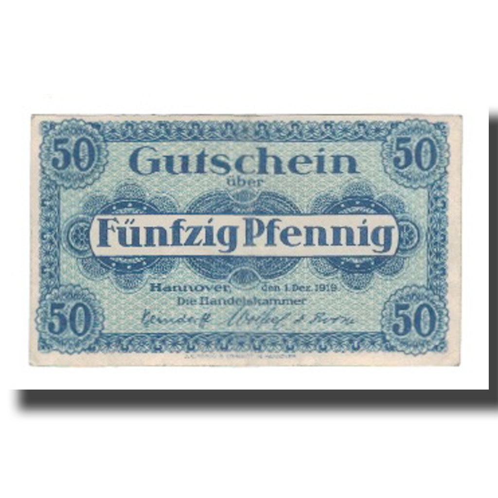 Banconote, Germania, Hannover Handelskammer, 50 Pfennig, Texte 4, 1919