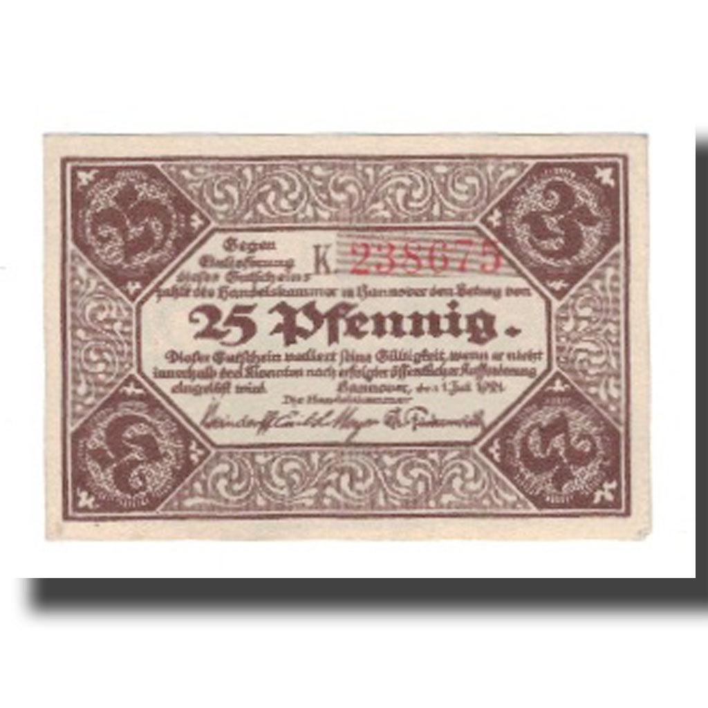 Banconote, Germania, Hannover Handelskammer, 25 Pfennig, Rue 4, 1921