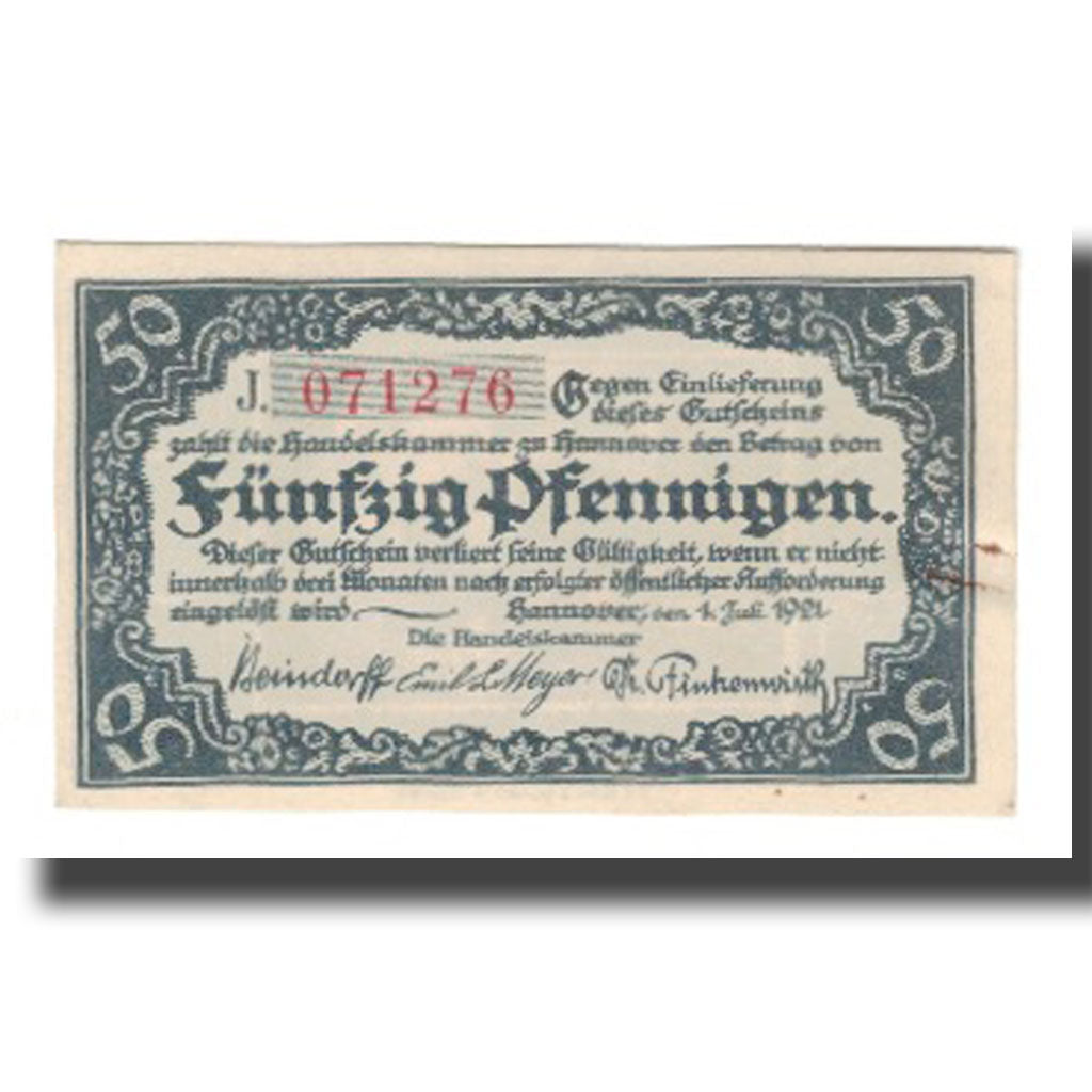 Banconote, Germania, Hannover Handelskammer, 50 Pfennig, village 1, 1921