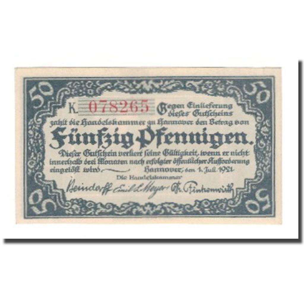 Banconote, Germania, Hannover Handelskammer, 50 Pfennig, village 2, 1921