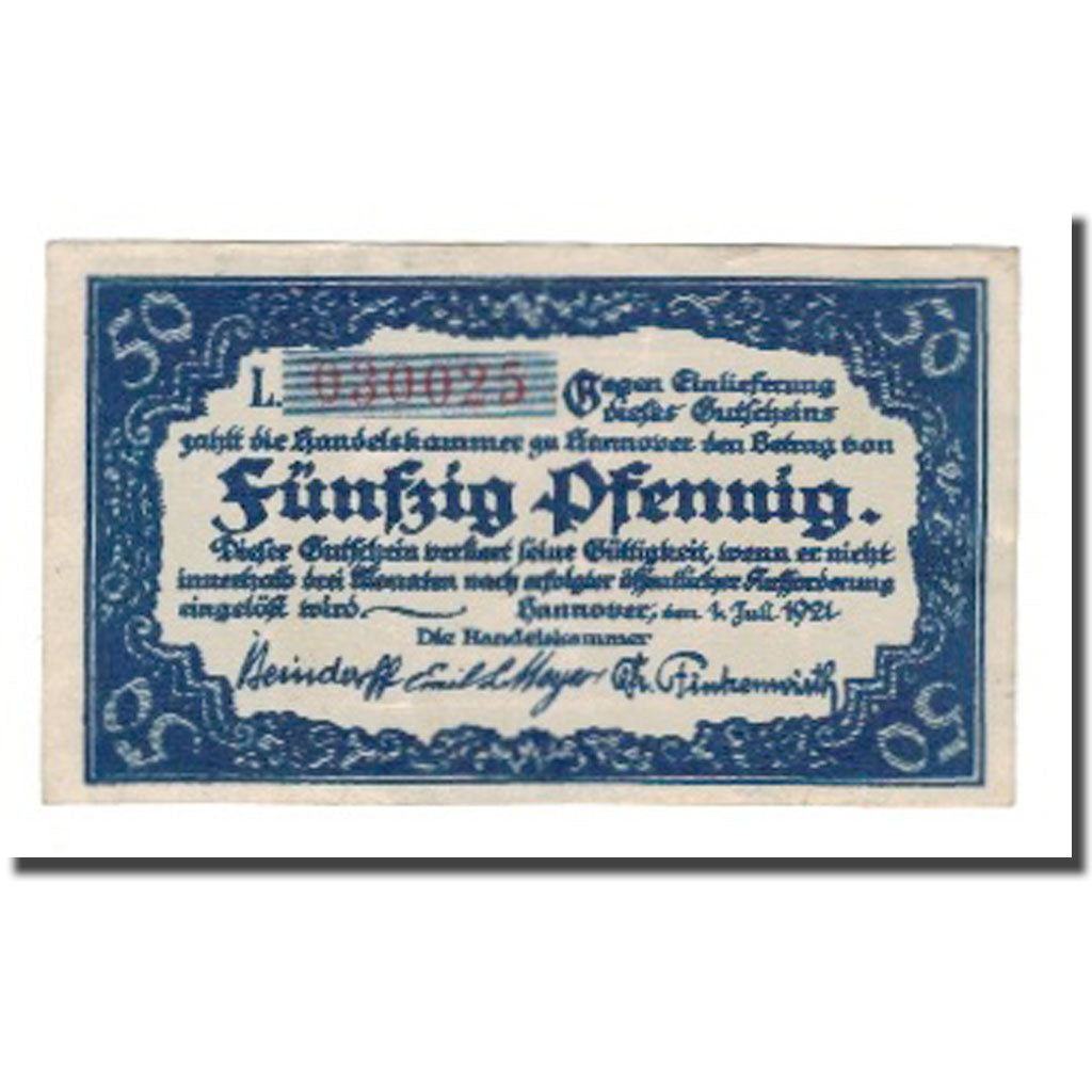 Banconote, Germania, Hannover Handelskammer, 50 Pfennig, Village 5, 1921