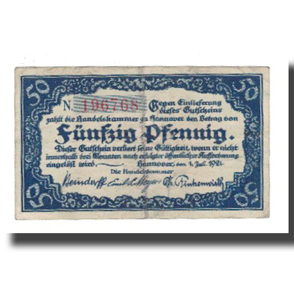 Banconote, Germania, Hannover Handelskammer, 50 Pfennig, Village 6, 1921