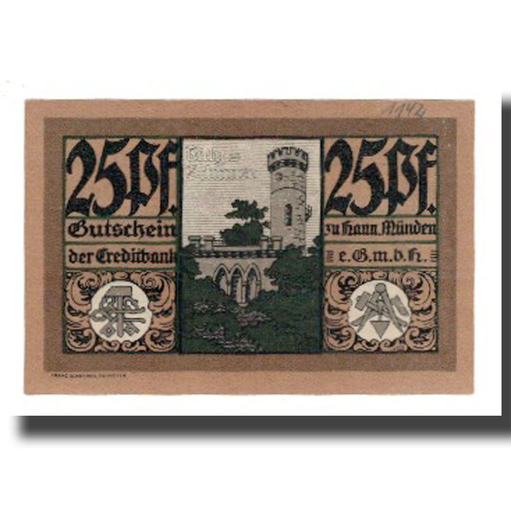 Banknote, Germany, Hann. Münden Creditbank e.G.m.b.H., 25 Pfennig, tour, 1922