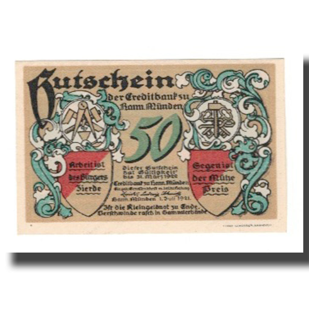 Banknote, Germany, Hann. Münden Creditbank e.G.m.b.H., 50 Pfennig, paysage