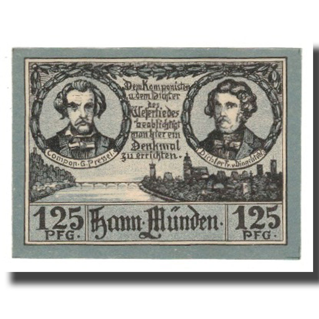 Banknote, Germany, Hann. Münden Stadt, 1.25 Mark, Rivière 1, 1922, AU(55-58)