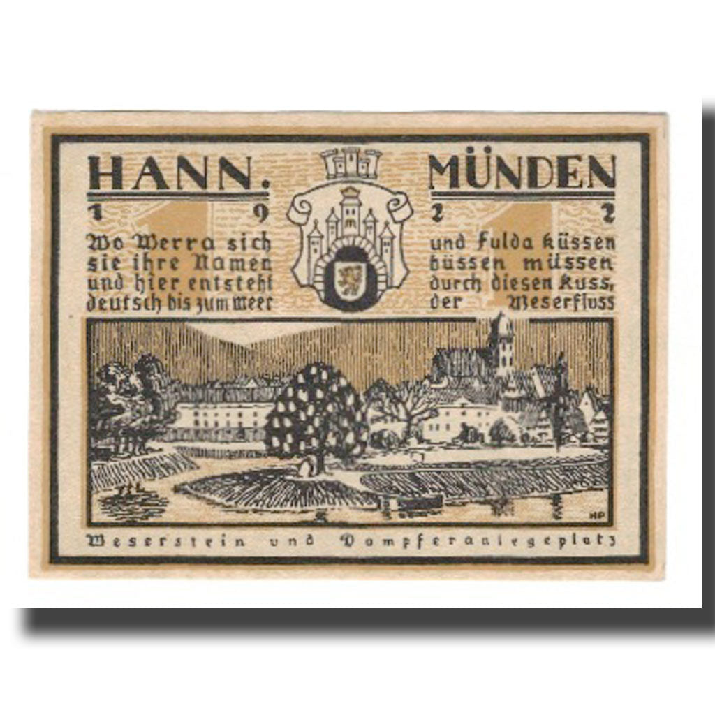Banconote, Germania, Hann. Münden Stadt, 1 Mark, paysage, 1922, SPL-