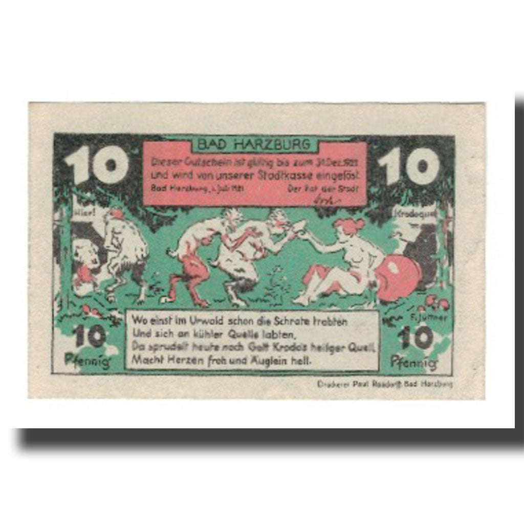 Biljet, Duitsland, Harzburg, Bad Stadt, 10 Pfennig, personnage, 1922