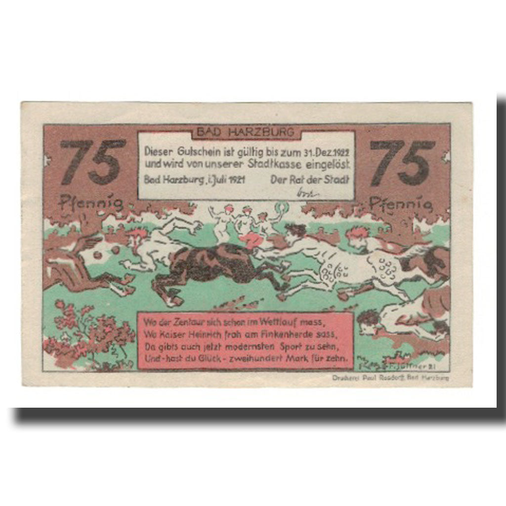 Banknot, Niemcy, Harzburg, Bad Stadt, 75 Pfennig, personnage 6, 1922