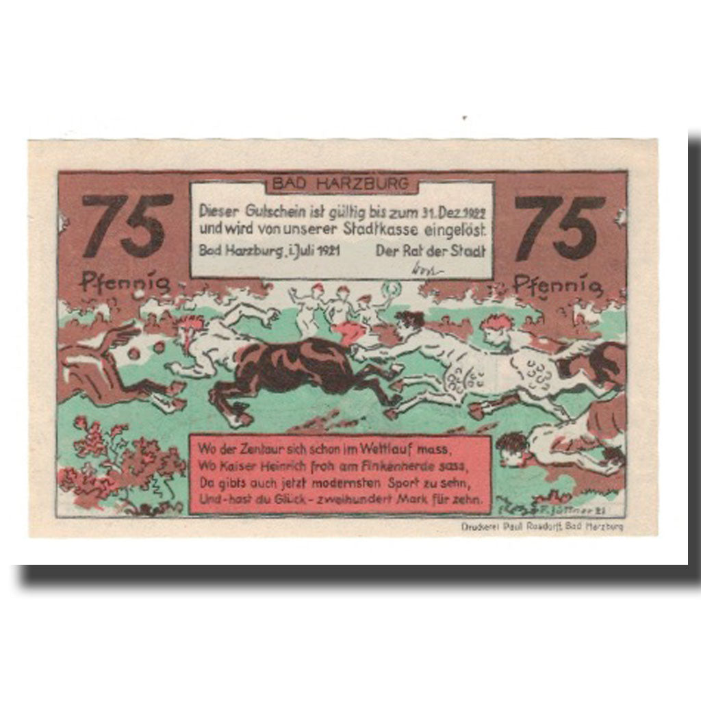 Banknote, Germany, Harzburg, Bad Stadt, 75 Pfennig, personnage 7, 1922