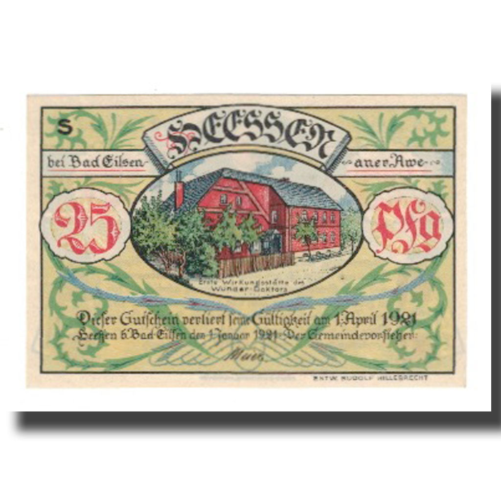 Banknote, Germany, Heessen bei Eilsen Gemeinde, 25 Pfennig, Texte, 1921