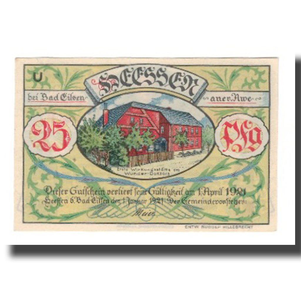 Banconote, Germania, Heessen bei Eilsen Gemeinde, 25 Pfennig, texte 1, 1921