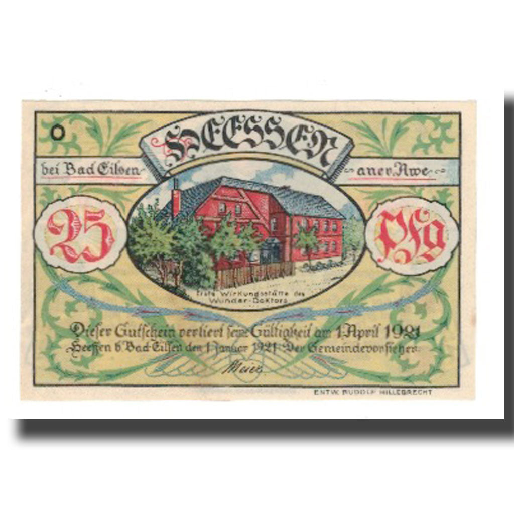 Banconote, Germania, Heessen bei Eilsen Gemeinde, 25 Pfennig, Texte 2, 1921