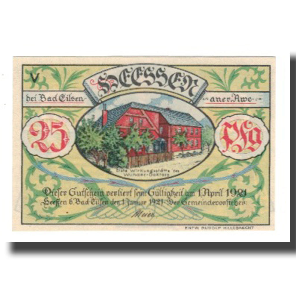 Biljet, Duitsland, Heessen bei Eilsen Gemeinde, 25 Pfennig, Texte 3, 1921